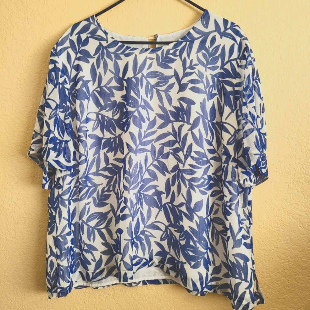 Draper's & Damon's Women Blue/White Blouse Size 2X - Picture 1 of 6